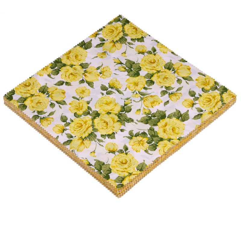 Hanjunzhao 42Pcs 10" Layer Cake Fabric - Layer Cakes 10 inch Squares for Quilting - Polka Dots Striped Star Solid Floral Print Cotton Fabric Squares 10x10 for Sewing, Quilts, and Crafts (Yellow) - Image 3
