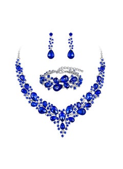 Wedding Bridal Jewelery For Women Austrian Crystal Teardrop Cluster Statement Necklace Dangle Earrings Link Bracelet Set Blue Silver-Tone - pzsku/Z20E756FC3AB507E560C6Z/45/_/1735214449/96aec59f-16ac-43ed-8442-a6e7055b6506