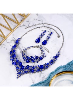 Wedding Bridal Jewelery For Women Austrian Crystal Teardrop Cluster Statement Necklace Dangle Earrings Link Bracelet Set Blue Silver-Tone - pzsku/Z20E756FC3AB507E560C6Z/45/_/1735214457/a65bd0be-0d58-4d06-b058-6c073eb276f3