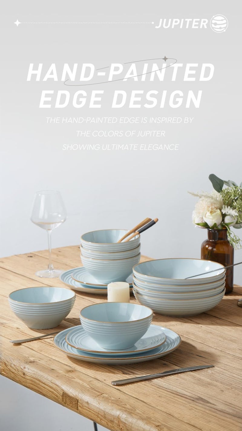 Famiware Jupiter Dinnerware Set, Plates and Bowls Sets for 4, Microwave and Dishwasher Safe, Scratch Resistant, 12 Pieces Dishes Set, Light Blue - Image 5