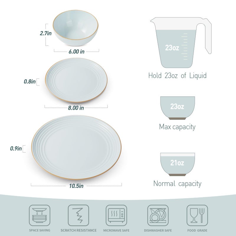 Famiware Jupiter Dinnerware Set, Plates and Bowls Sets for 4, Microwave and Dishwasher Safe, Scratch Resistant, 12 Pieces Dishes Set, Light Blue - Image 4