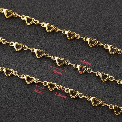 YOUBEIYEE 4 Meters Gold Plated Stainless Steel Jewelry Making Chain Hollow Heart Chain for Jewelry Making with Lobster Clasps Jump Rings - Image 3