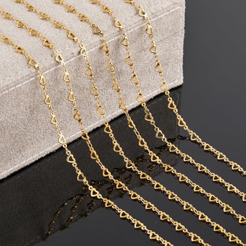 YOUBEIYEE 4 Meters Gold Plated Stainless Steel Jewelry Making Chain Hollow Heart Chain for Jewelry Making with Lobster Clasps Jump Rings - Image 5
