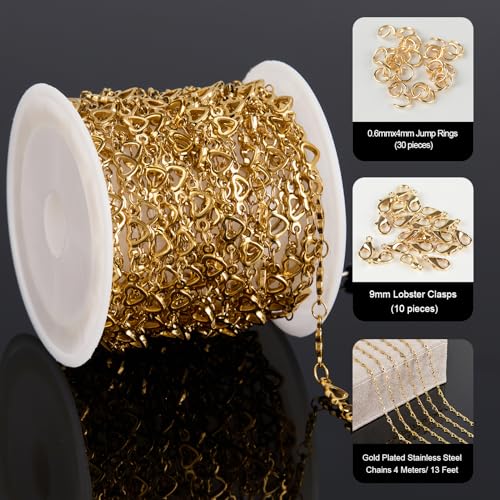 YOUBEIYEE 4 Meters Gold Plated Stainless Steel Jewelry Making Chain Hollow Heart Chain for Jewelry Making with Lobster Clasps Jump Rings - Image 2