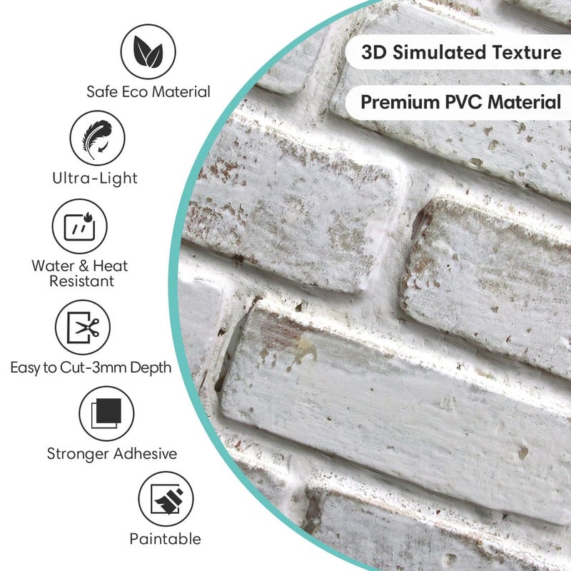 Commomy 3D Faux Brick Peel and Stick Tiles - 10 pcs 11.8" x 11.8" Small Size Thin PVC Brick Wall Panels Warmwhite Brick Wallpaper Backsplash for Kitchen,Fireplace,Quick Interior DIY Home Wall Decor - Image 4