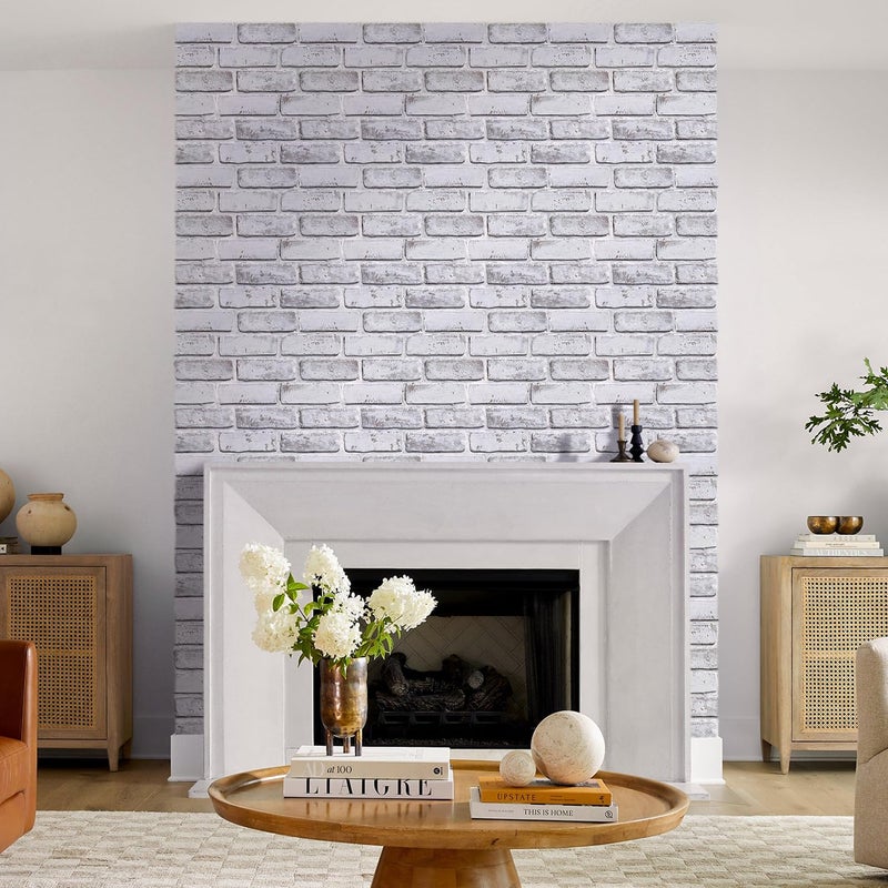 Commomy 3D Faux Brick Peel and Stick Tiles - 10 pcs 11.8" x 11.8" Small Size Thin PVC Brick Wall Panels Warmwhite Brick Wallpaper Backsplash for Kitchen,Fireplace,Quick Interior DIY Home Wall Decor - Image 2