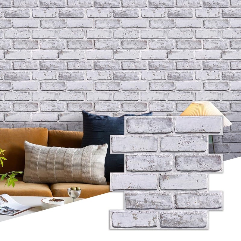 Commomy 3D Faux Brick Peel and Stick Tiles - 10 pcs 11.8" x 11.8" Small Size Thin PVC Brick Wall Panels Warmwhite Brick Wallpaper Backsplash for Kitchen,Fireplace,Quick Interior DIY Home Wall Decor - Image 1