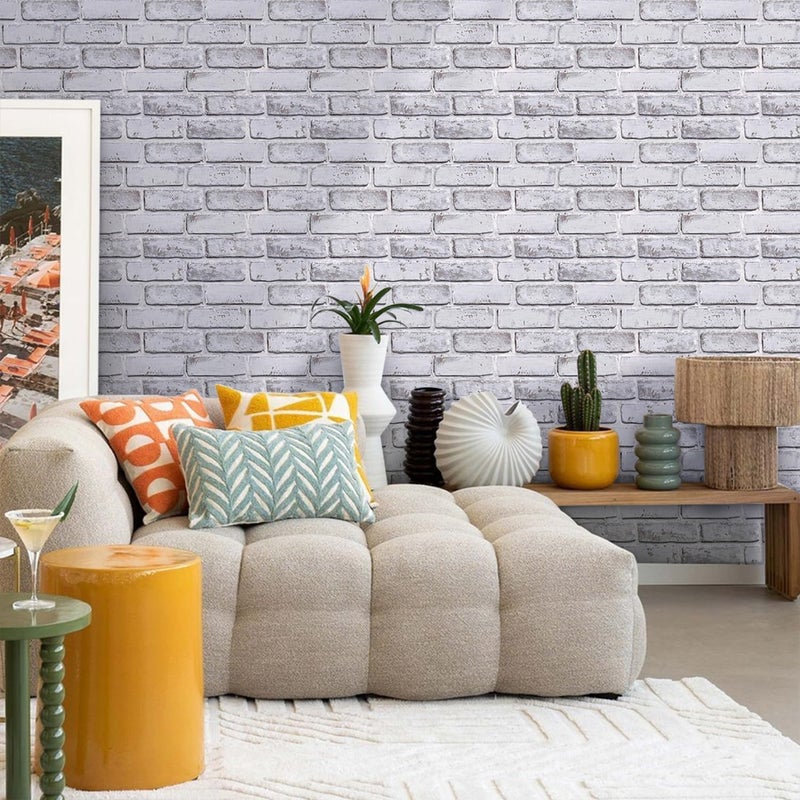 Commomy 3D Faux Brick Peel and Stick Tiles - 10 pcs 11.8" x 11.8" Small Size Thin PVC Brick Wall Panels Warmwhite Brick Wallpaper Backsplash for Kitchen,Fireplace,Quick Interior DIY Home Wall Decor - Image 3