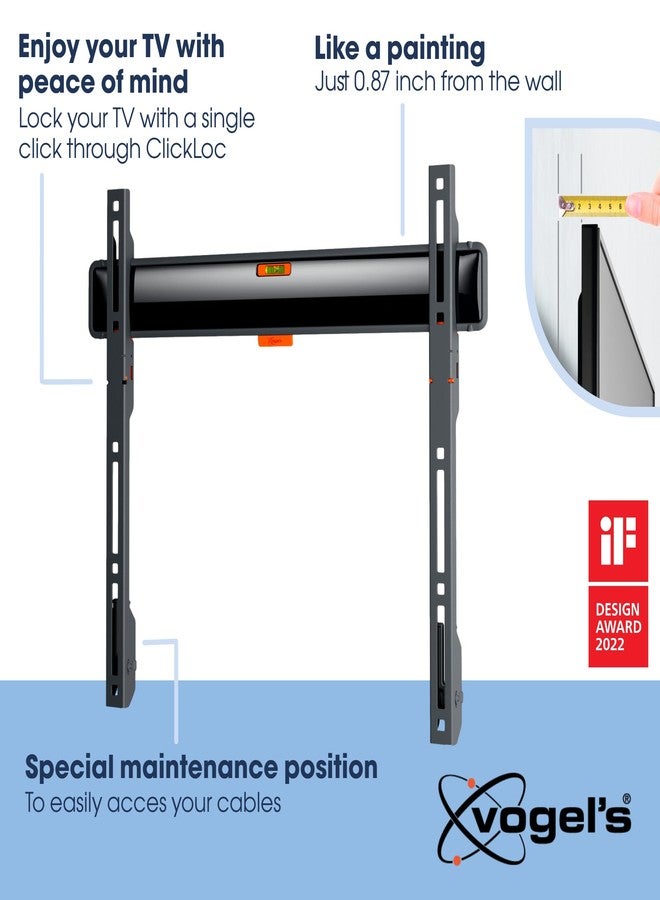 Vogel's TVM 3405 Fixed TV wall Bracket for 32-77 inch TVs, Max. 110 lbs (50 kg), Flat TV wall Mount max. VESA 400x400, Universal Compatibility, Distance to the wall just 0.87 inch - Image 3