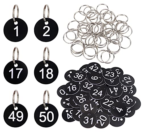 dedoot Number Key Tags 1-100, 100 Pack 35mm Round Tags Numbered Keychains Plastic Small Key Tags for Dormitory Keys House Lockers -Black - Image 1
