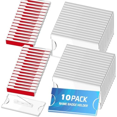 Shuban 10Pcs Name Badges with Pins for School Work Name Badge Holder for Clothes Clear Acrylic Sign Display Holder DIY Blank Id Holders Printable Name Label for Work Business Classroom - Image 1