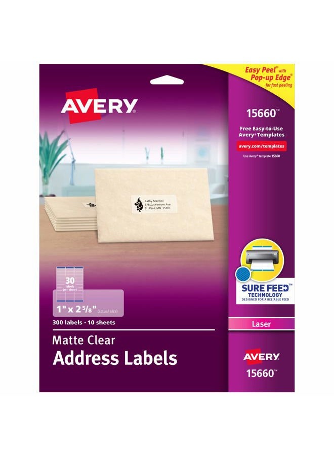 AVERY Avery Printable Address Labels for Laser Printers, 1" x 2-5/8", Matte Clear, 300 Blank Mailing Labels (15660) - Image 1