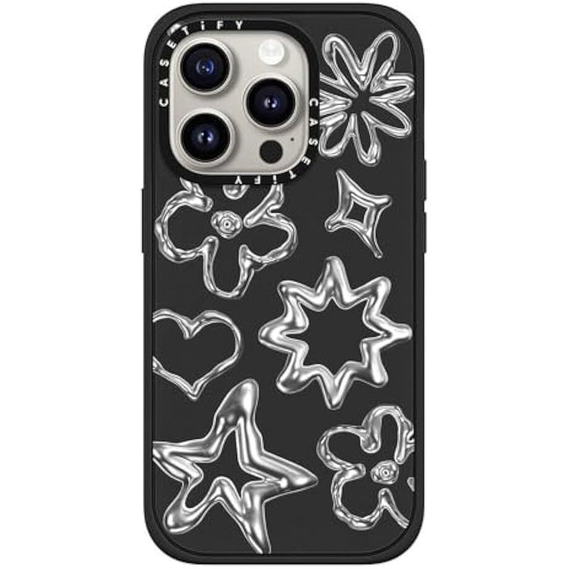 Casetify Impact iPhone 15 Pro Case 【4X Military Grade Drop Tested / 8.2ft Drop Protection】 Chrome Doodles - Matte Black - Image 1