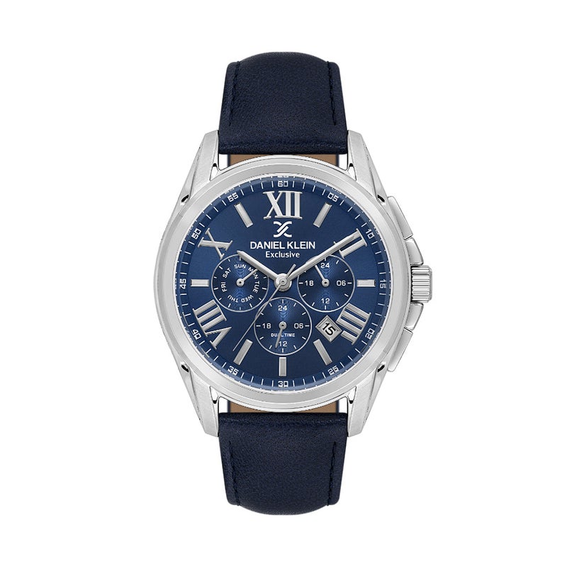 DANIEL KLEIN Exclusive Dark Blue Leather Watch for Men DK.1.14223-3 - Image 1