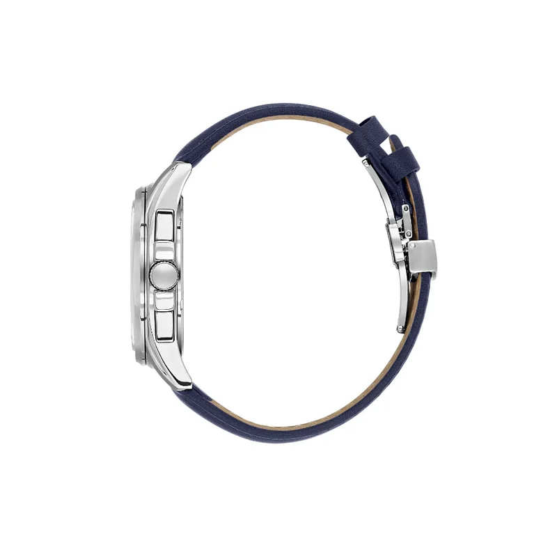 DANIEL KLEIN Men's Leather Silver Alloy Case Analog Dark Blue Round Sunray Dial Japanese Quartz Exclusive 50 Meters Water Resistant