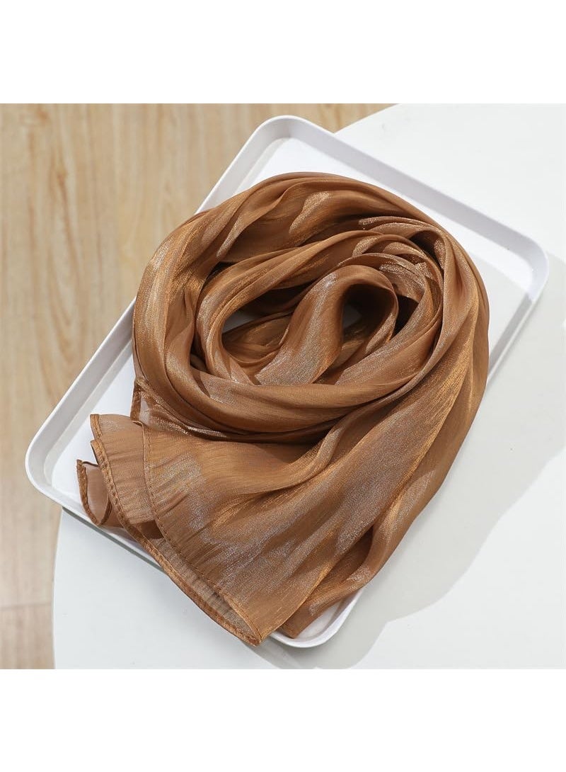 Camel Shiny Gloss Chiffon Hijab Scarf 180*70cm, Women Elegant Lightweight Wedding Shawl Wrap Cape - Image 5
