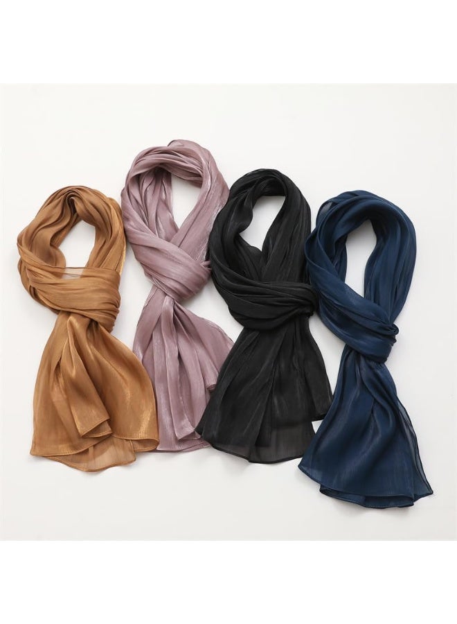 Camel Shiny Gloss Chiffon Hijab Scarf 180*70cm, Women Elegant Lightweight Wedding Shawl Wrap Cape - Image 3
