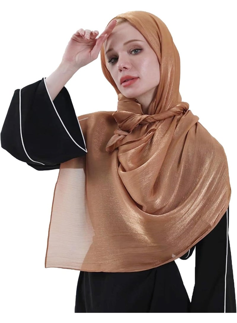 Camel Shiny Gloss Chiffon Hijab Scarf 180*70cm, Women Elegant Lightweight Wedding Shawl Wrap Cape - Image 1