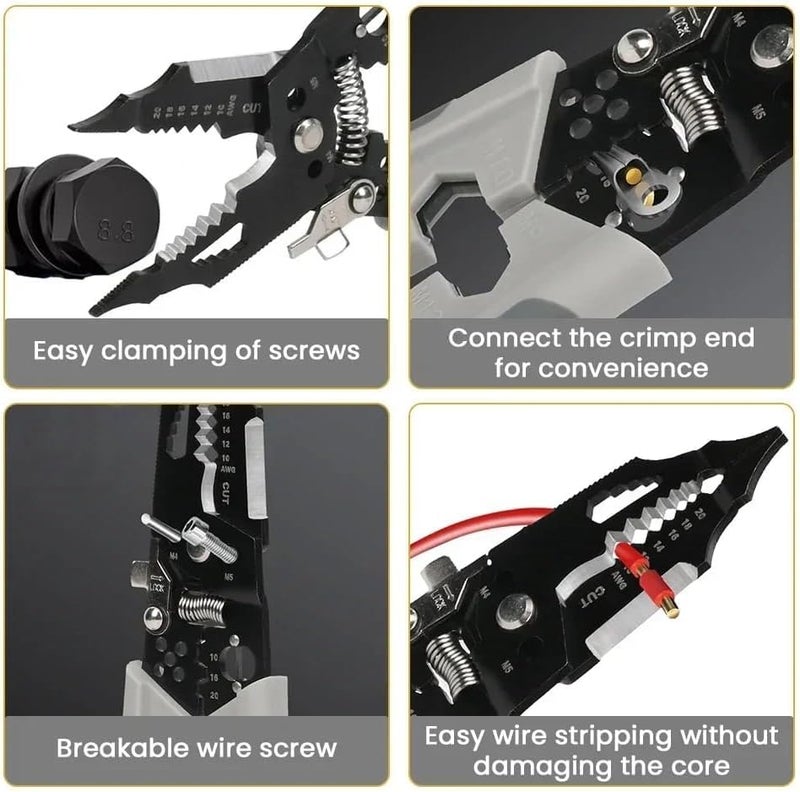 JULEX JULEX 28IN1 Wire Stripper and Cutter Multifunctional Tool Chromium Vanadium Steel Cutting Crimping for Electrician Stainless Puller Plier Cable Looping Splitting Stripping  - Image 5