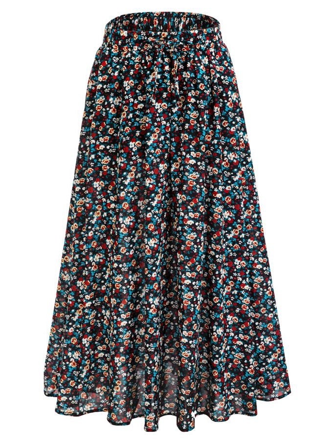 Yanziliu Maxi Skirt for Women Floral Boho A-line Long Summer Skirts with Elastic High Waist Adjustable Drawstring, Pockets, Black Red Rose Print, One size - Image 1