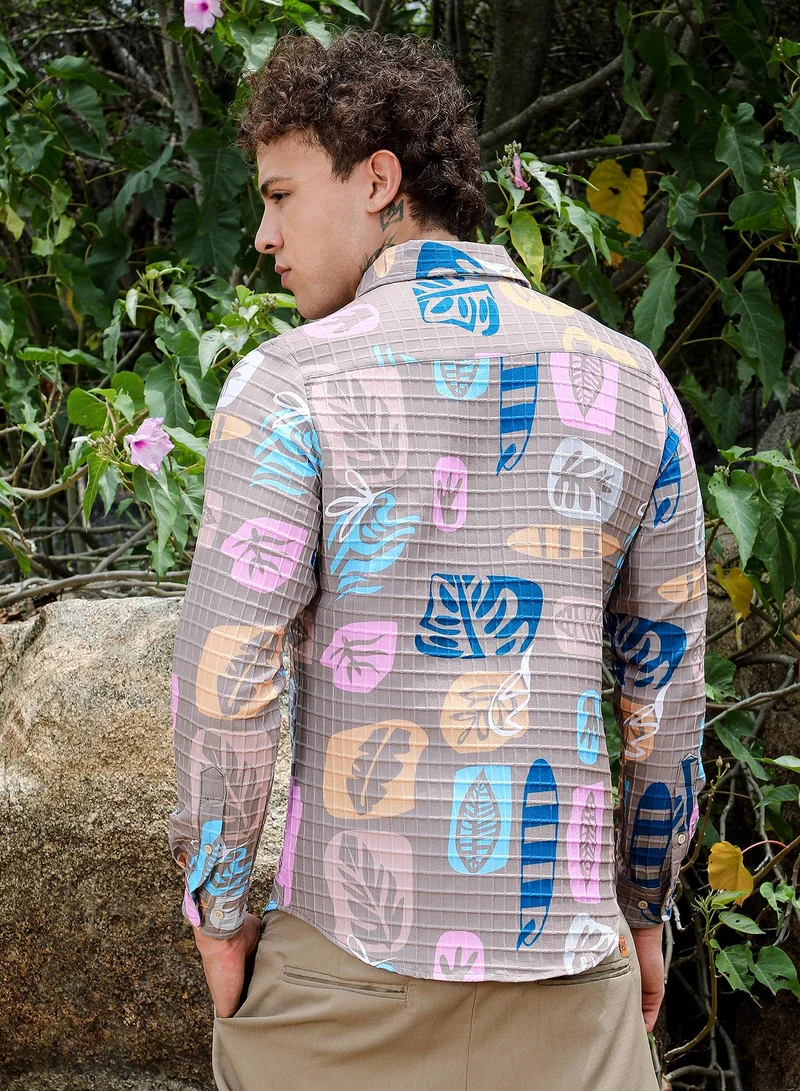 Campus Sutra Foliage Imprint Shirt