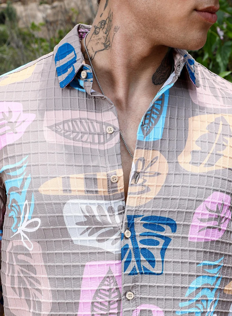 Campus Sutra Foliage Imprint Shirt