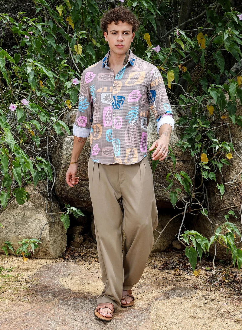 Campus Sutra Foliage Imprint Shirt