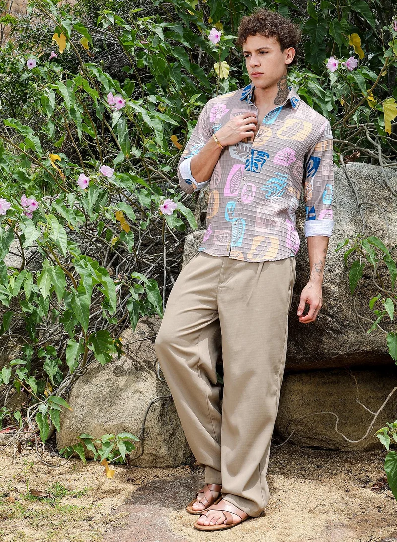 Campus Sutra Foliage Imprint Shirt