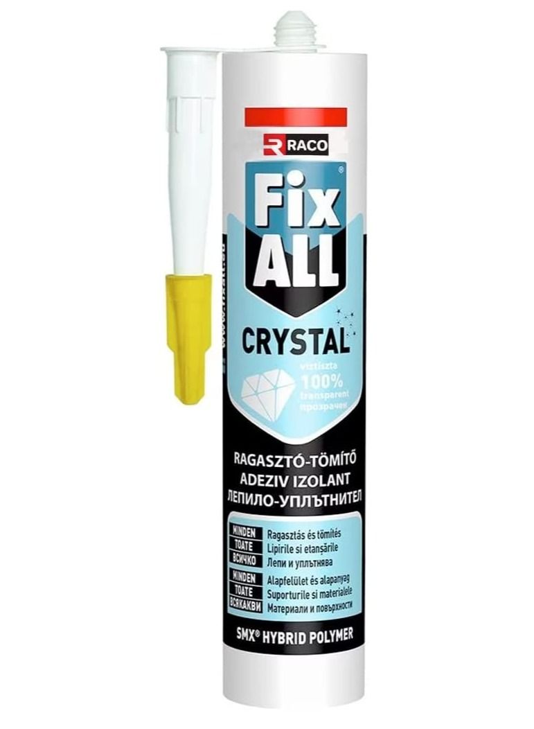 RACO RACO Fix All Crystal Silicone Sealant Adhesive Super Clear 100% Transparent Hybrid Polymer Neutral 290ml