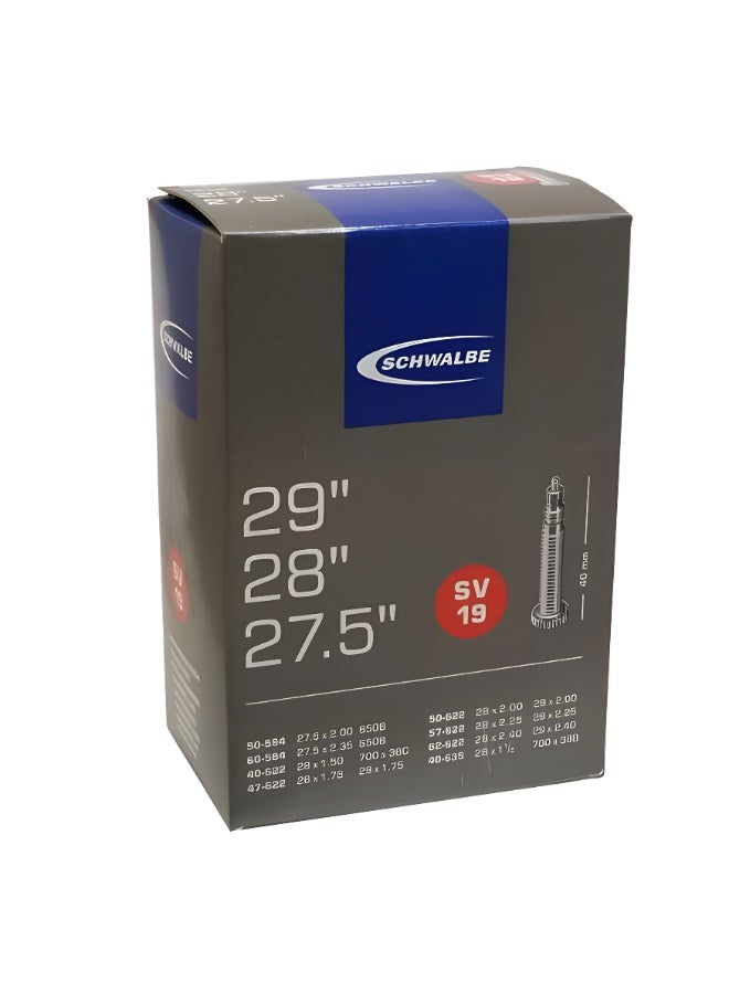 SCHWALBE SV19 Bicycle Inner Tube 27.5/28/29 Inch Presta Valve 40mm MTB Tube 40/62-584/635 Black - Image 1