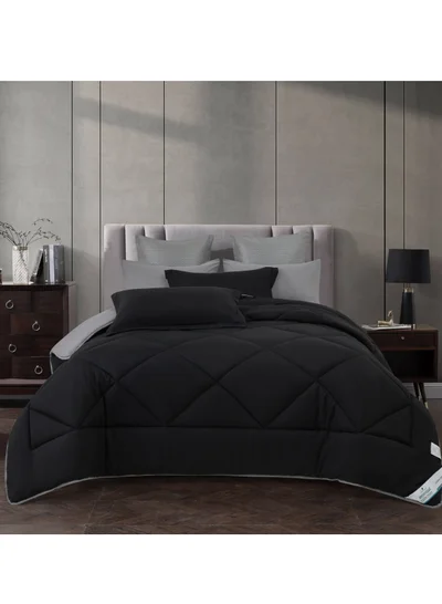 Donetella Comforter Set 4-Pcs Twin Size All Season Reversible Diamond Quilted Bed Fits(140X200 cm) With 350 GSM Down Alternative Filling, Black