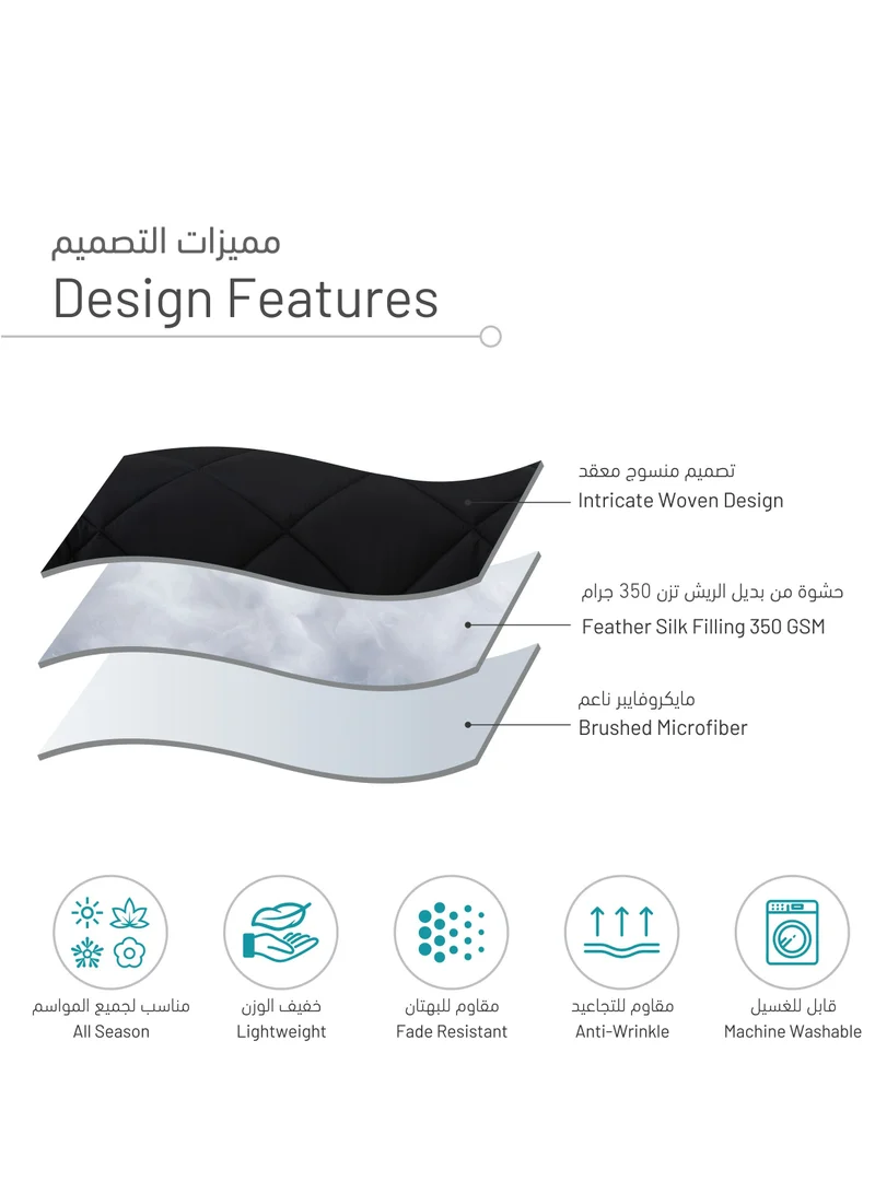 Donetella Comforter Set 4-Pcs Twin Size All Season Reversible Diamond Quilted Bed Fits(140X200 cm) With 350 GSM Down Alternative Filling, Black
