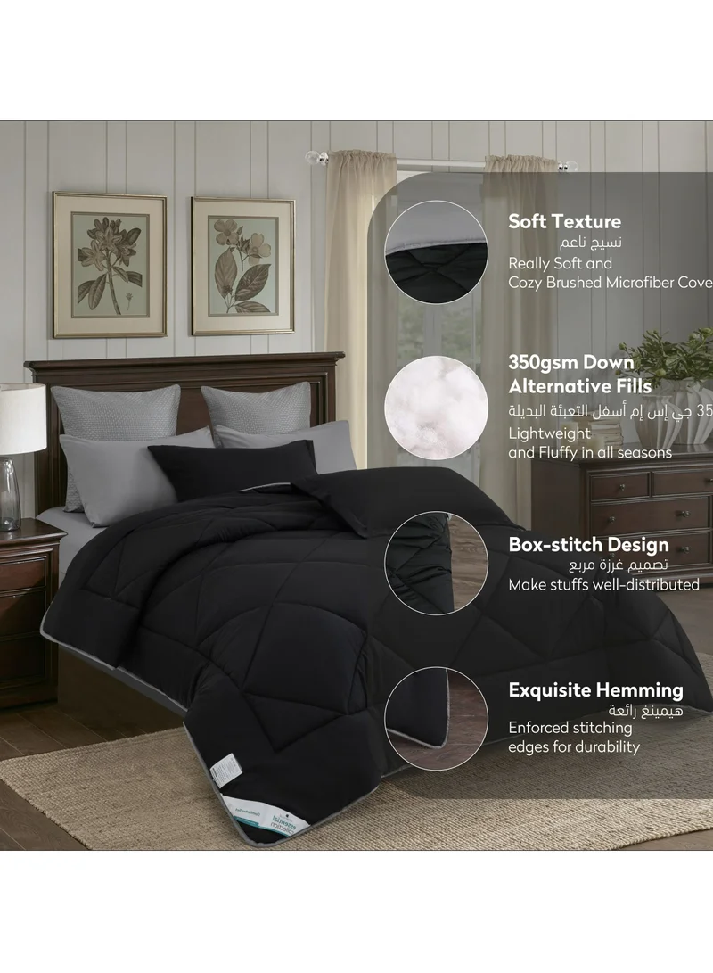 Donetella Comforter Set 4-Pcs Twin Size All Season Reversible Diamond Quilted Bed Fits(140X200 cm) With 350 GSM Down Alternative Filling, Black