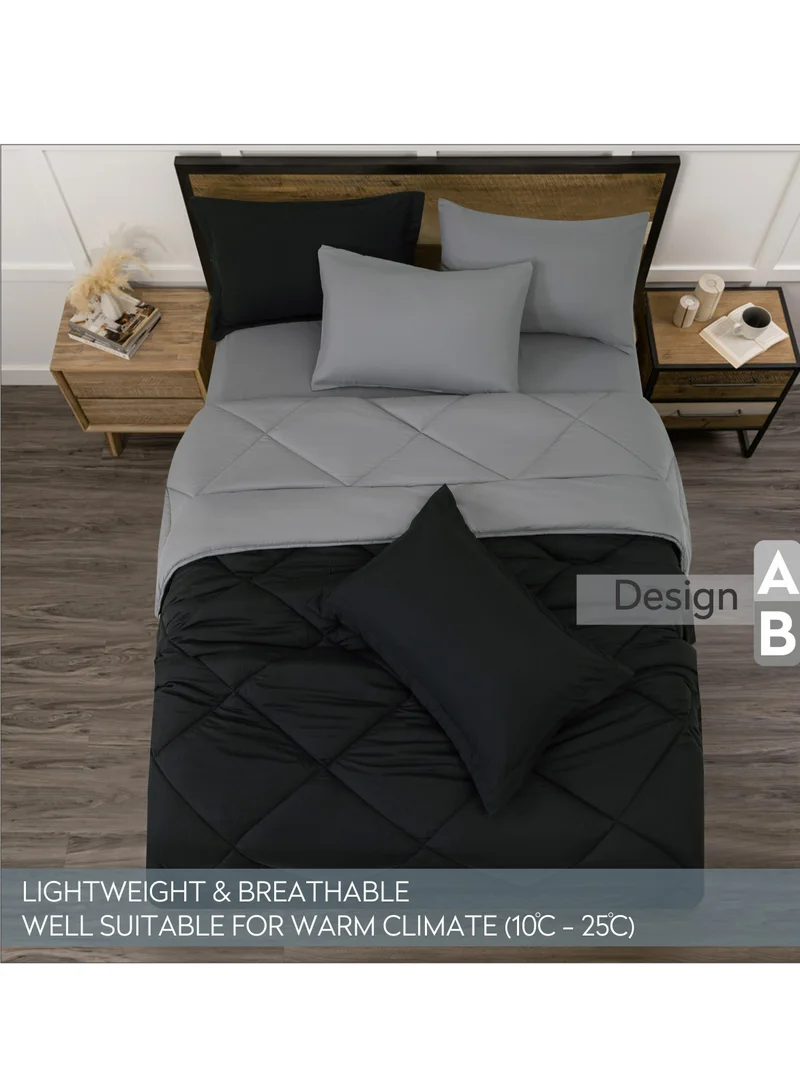 Donetella Comforter Set 4-Pcs Twin Size All Season Reversible Diamond Quilted Bed Fits(140X200 cm) With 350 GSM Down Alternative Filling, Black
