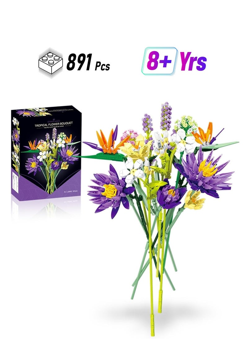 KASTWAVE Tropical Flower Bouquet Building Set, 891Pcs Botanical Collection Flowers Brick Kit, Compatible with Lego Flower Bouquet, Home Decor and Flowers Toy Gifts for Girls and Adults  - Image 1