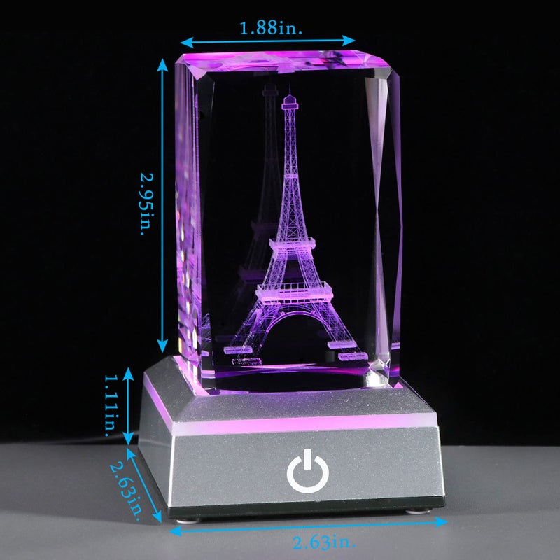 Movdyka 3D Crystal Eiffel Tower Figurine Paris Gifts for Women  Laser Etched Eiffel Tower Ornaments Statue with LED Base  Paris Themed Bedroom Office Decor  Gifts for Women on Christmas Birthday - Image 4