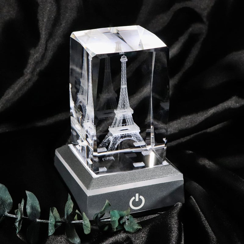 Movdyka 3D Crystal Eiffel Tower Figurine Paris Gifts for Women  Laser Etched Eiffel Tower Ornaments Statue with LED Base  Paris Themed Bedroom Office Decor  Gifts for Women on Christmas Birthday - Image 5