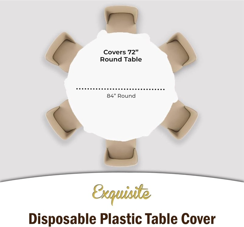 Exquisite 12-Pack Plastic Tablecloth 84 inch Round Value Pack Plastic Table Cover - White - Image 4