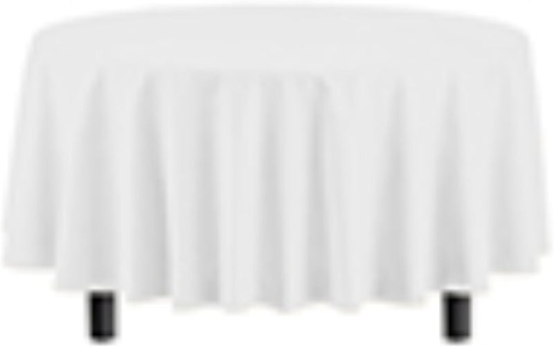 Exquisite 12-Pack Plastic Tablecloth 84 inch Round Value Pack Plastic Table Cover - White - Image 3