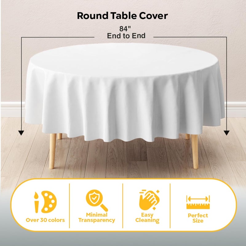 Exquisite 12-Pack Plastic Tablecloth 84 inch Round Value Pack Plastic Table Cover - White - Image 2