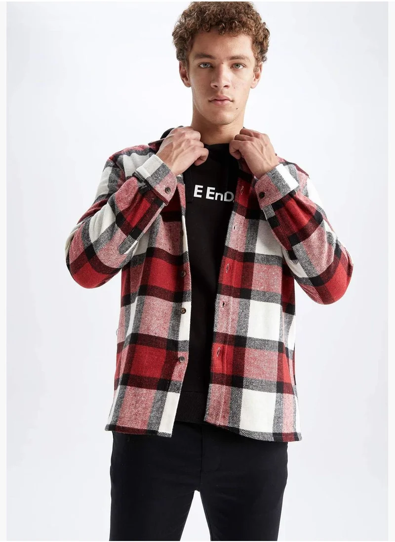 DeFacto Man Polo Neck Woven Long Sleeve Shirt
