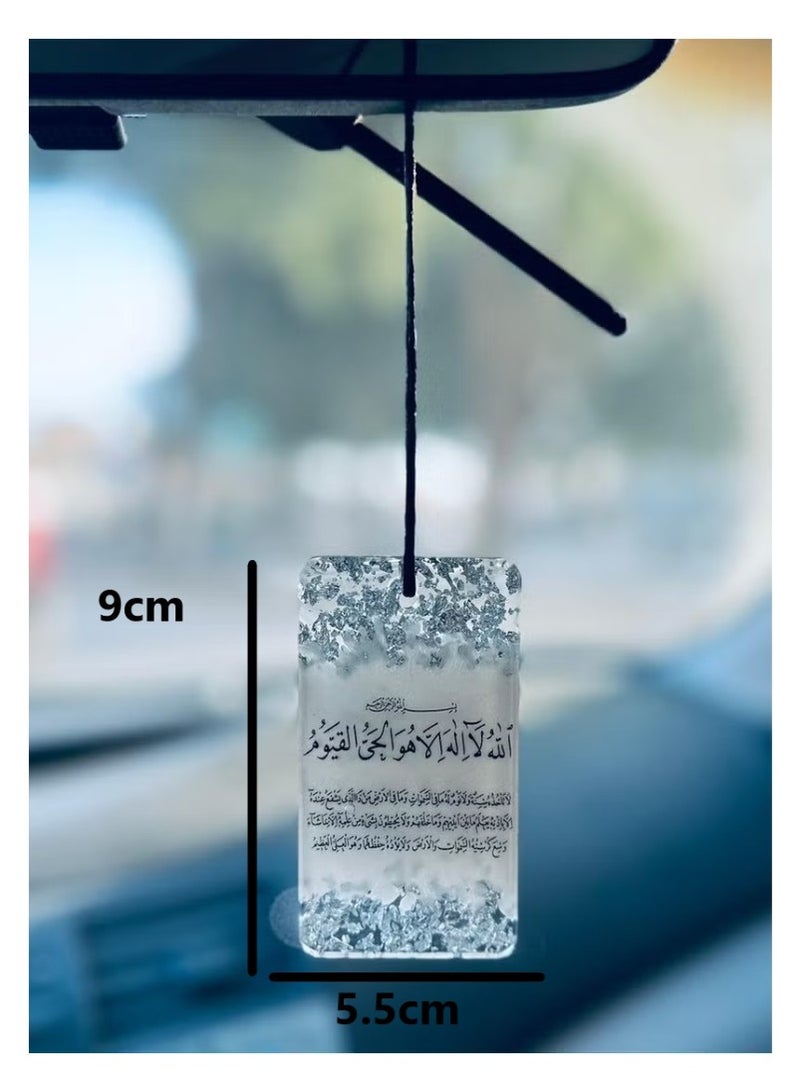 Double-sided Islamic design car pendant embroidered with silver foil in a rectangular shape of luxury resin - Image 3