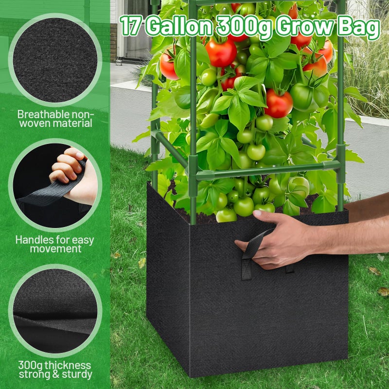 Legigo 4 Pack Tomato Cages with 17 Gallon Grow Bags- 47 Inch Square Tomato Cages for Garden, Heavy-Duty Tomato Stakes Plant Support Cages Trellis for Garden Vertical Climbing Plants Vegetables - Image 3