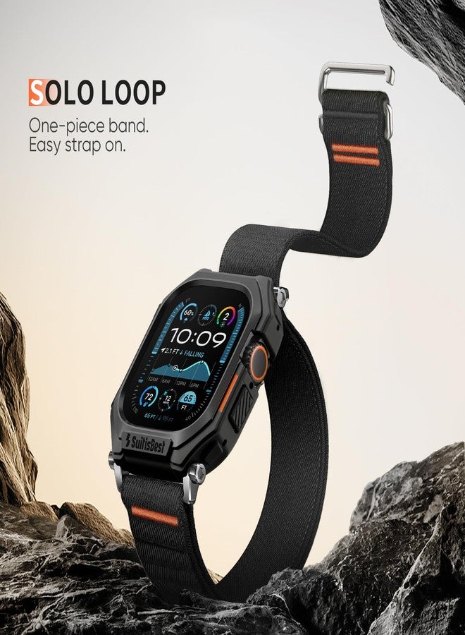 Suitisbest Stretchy Nylon Band Compatible with Apple Watch 49mm with Rugged Case Protective Cover, for Apple Watch Ultra 2/Ultra, Durable Sport iWatch Strap for Men Women, Black - Image 3