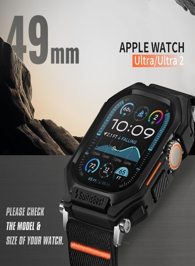 Suitisbest Stretchy Nylon Band Compatible with Apple Watch 49mm with Rugged Case Protective Cover, for Apple Watch Ultra 2/Ultra, Durable Sport iWatch Strap for Men Women, Black - Image 2