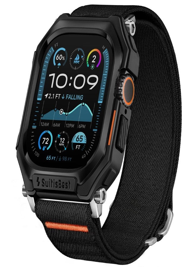 Suitisbest Stretchy Nylon Band Compatible with Apple Watch 49mm with Rugged Case Protective Cover, for Apple Watch Ultra 2/Ultra, Durable Sport iWatch Strap for Men Women, Black - Image 1