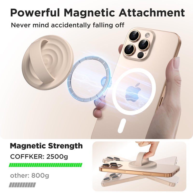 COFFKER Magnetic Phone Grip Ring Holder, Liquid Silicone Magnet Cell Phone Grip Finger Loop, Compatible with Magsafe, Back of Phone for iPhone 17/16/15/14/13/12 Series, Oat - Image 3
