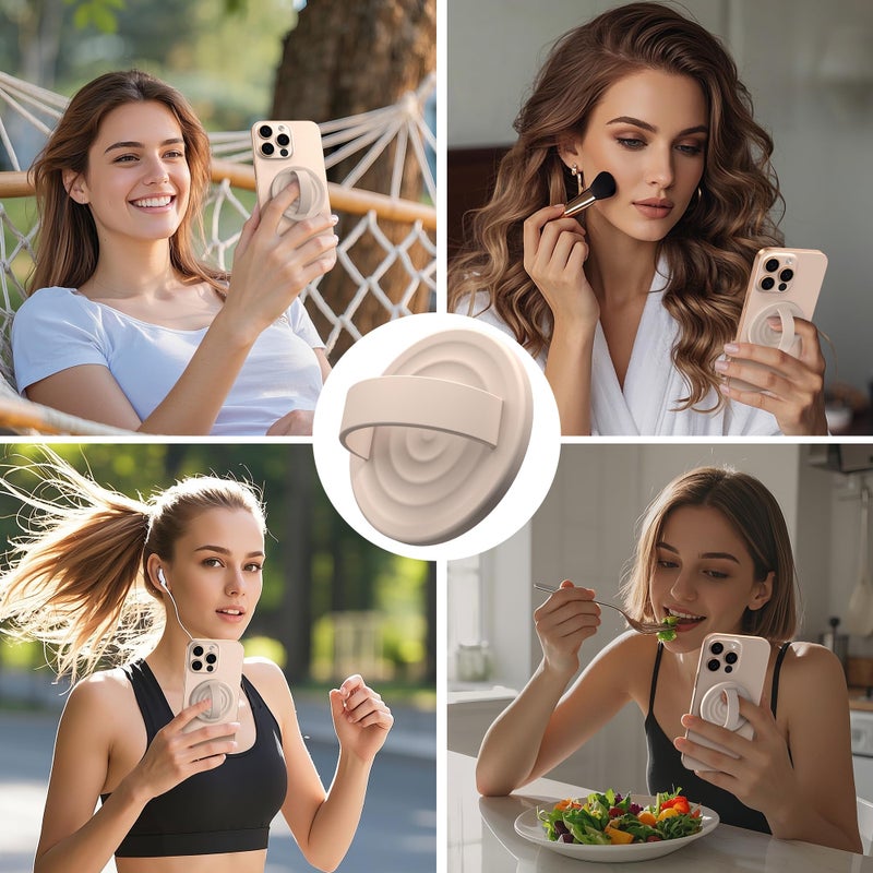 COFFKER Magnetic Phone Grip Ring Holder, Liquid Silicone Magnet Cell Phone Grip Finger Loop, Compatible with Magsafe, Back of Phone for iPhone 17/16/15/14/13/12 Series, Oat - Image 2