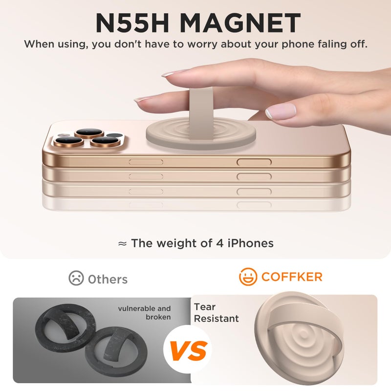 COFFKER Magnetic Phone Grip Ring Holder, Liquid Silicone Magnet Cell Phone Grip Finger Loop, Compatible with Magsafe, Back of Phone for iPhone 17/16/15/14/13/12 Series, Oat - Image 5