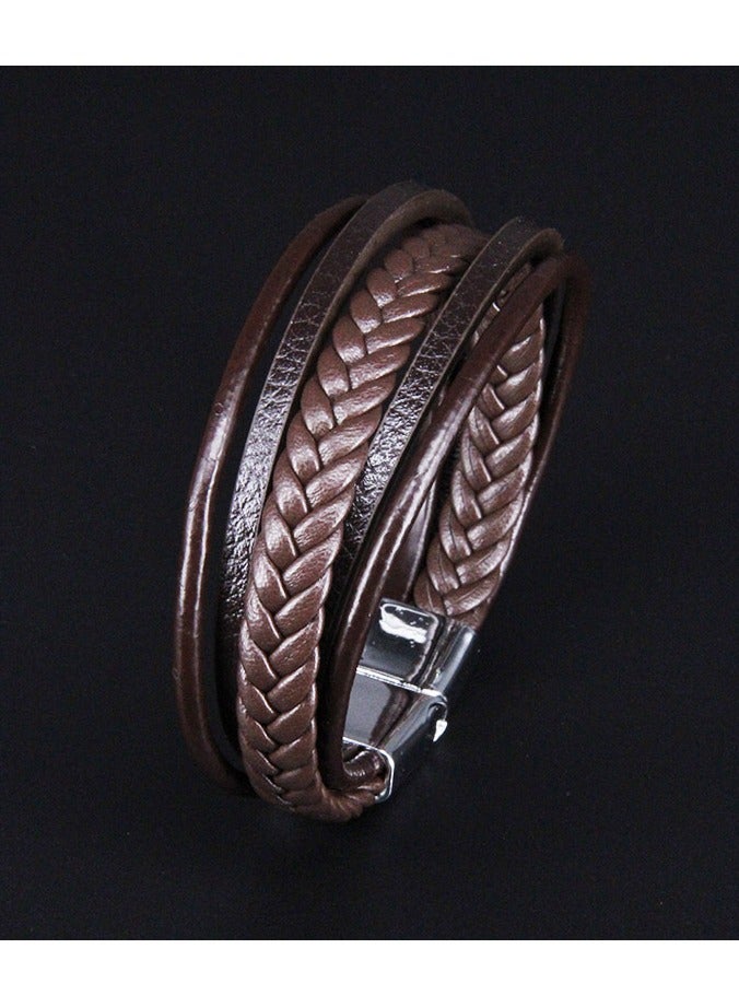 Mark Fairwhale Men's Multi-Layer Hand Woven Leather Rope Magnetic Retro Bracelet  - Image 1